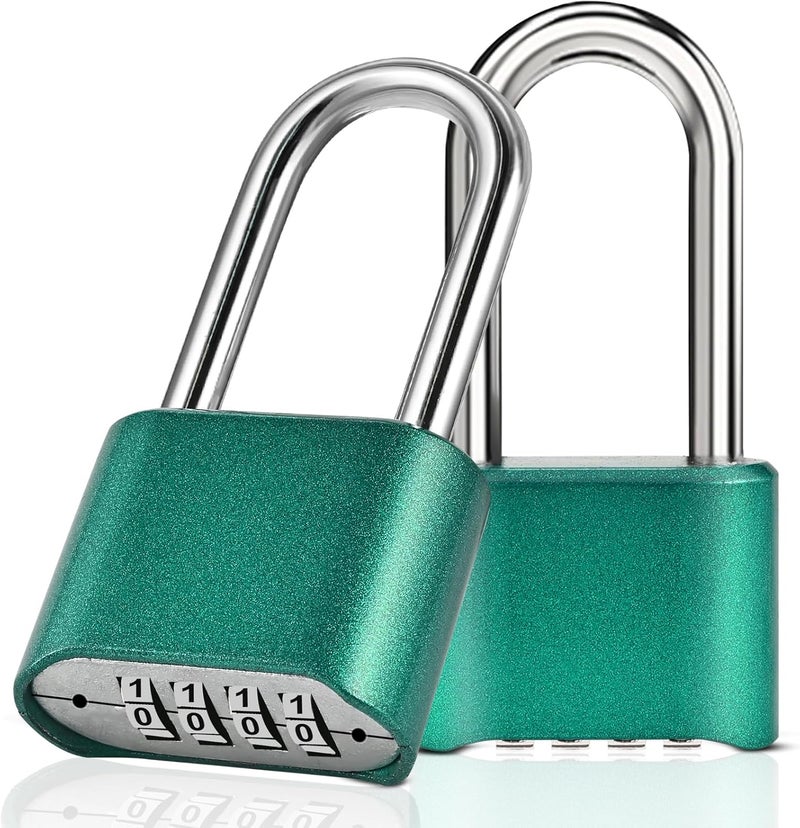 Faburo 2pcs Combination Lock, 4-Digit Heavy Duty Combo Lock, Combination Padlock Outdoor Waterproof Gate Locks for Outdoor Fence, Locker, Sheds, Gym, Gate Hasps (2pcs, Long Shackle, Green) - Image 1